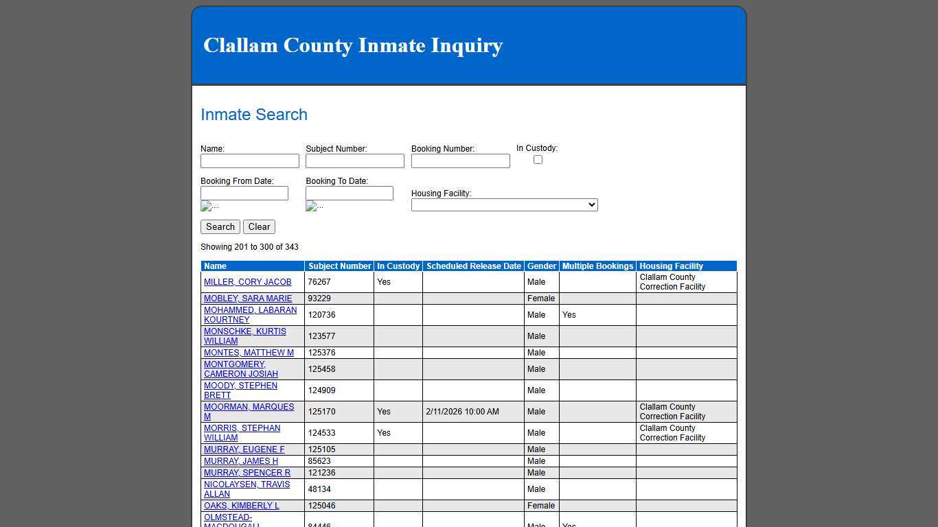 Inmate Search